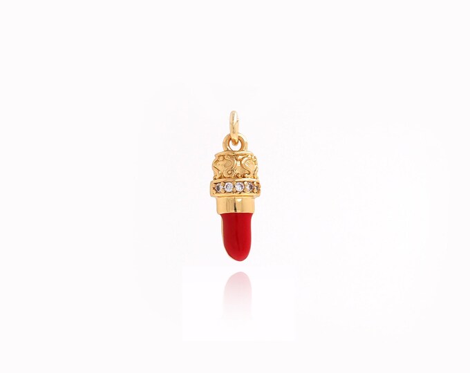 Micropavé CZ Lipstick Pendant,Lipstick Necklace,18K Gold Filled Lipstick Necklace,Delicate Pendant,DIY Jewelry Supplies,16.7x5.5x3mm