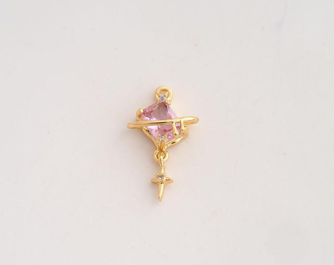 18K Gold Filled Saturn Charm,Dainty Universe Planet Pendant,CZ Star Pendant ,DIY Jewelry Supplies,19.7x11.7x5.5mm