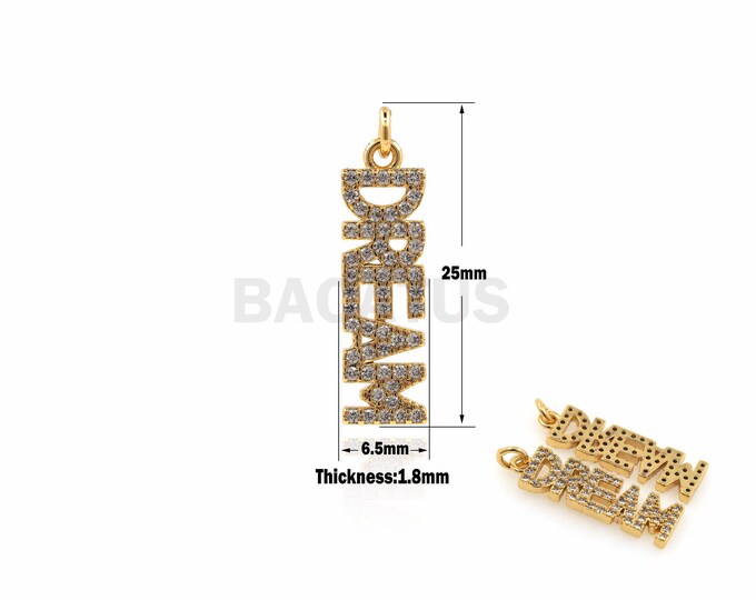 1PCS Gold Filled DREAM Pendant Dream English Word Necklace Suitable for Bracelet Necklace Jewelry Making Supplies Letter Charm 25x6.5x1.8mm
