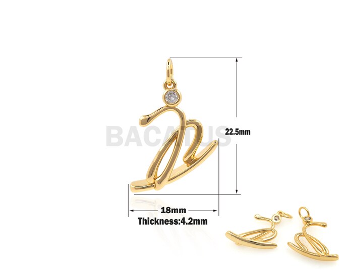 1PCS Surfer Pendant Surfing Charm Water Drifting DIY Jewelry Making Cubic Zirconia 18k Gold Filled Necklace Pendant 22.5x18x4.2mm