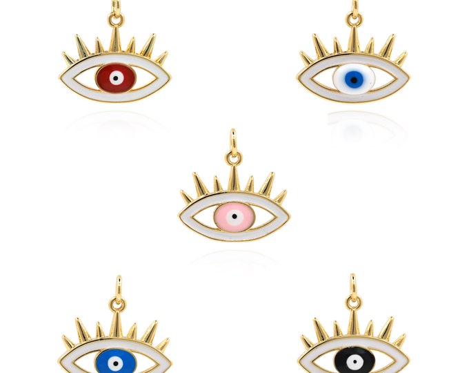 18K Gold Filled Devil Eye pendant,Gold Dainty Eye Charms,Enamel Eye Charm Bracelet Necklace for DIY Jewelry Making Supply