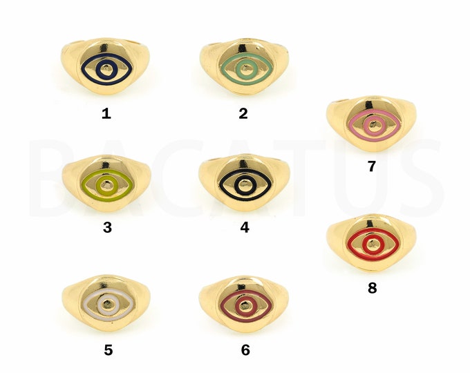 18K Gold Filled Devil Eye Ring,Gold Dainty Enamel Adjustable Ring,Simple Ring,Gift for Her