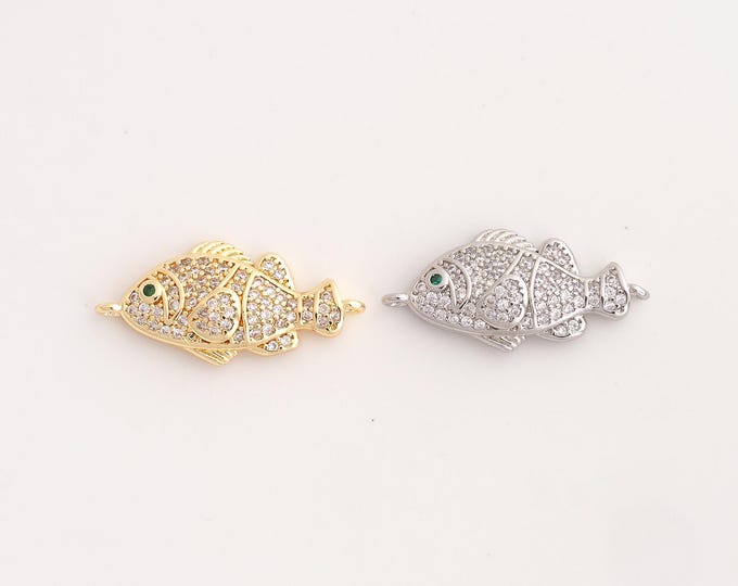 18K Gold Filled Fish Connector,Marine Life Connector,CZ Fish Connector for Jewelry Making Accessories 24.2x11.7x3.5mm