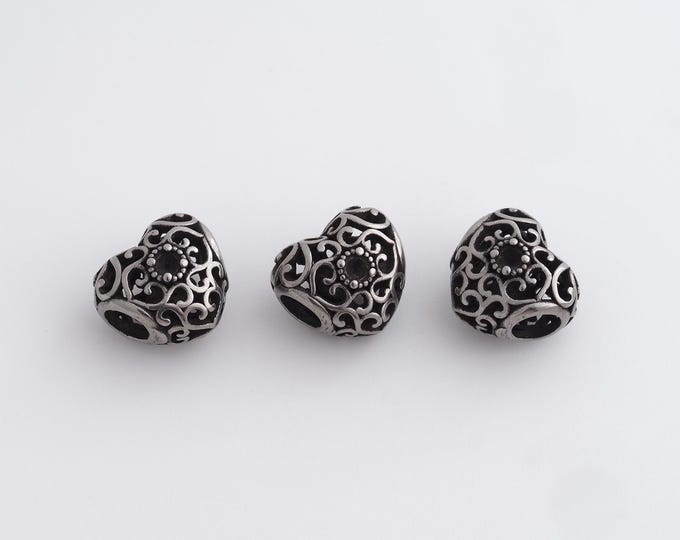 1 pcs Stainless Steel Retro Heart Spacer Beads,Silver Heart Beads,Love Beads DIY Bracelet Necklace Earrings Jewelry Making,11.5x10.4x8.2mm