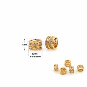 1Pcs  Large Round Hole Spacer Beads, Metal Copper Micro-Pave CZ Round Hole Spacer Beads, Used For Making Jewelry Bracelets 10x6.7mm,Hole8mm