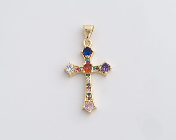 Cross Charm,18K Gold Filled Cross Necklace,Religious Charm, MicroPave CZ Christian Charm, DIY Jewelry Supplies, 32.5x18x3.2mm