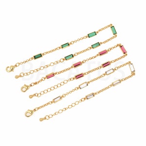Women&#39;s Bracelets, Gift for Her, 18K Gold Filled Welded Bracelet, Micropavé CZ Gold Bracelet, Square Zirconia Bracelet, DIY Jewelry Supplies