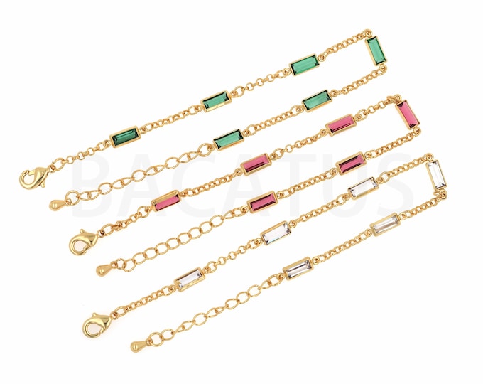Women's Bracelets, Gift for Her, 18K Gold Filled Welded Bracelet, Micropavé CZ Gold Bracelet, Square Zirconia Bracelet, DIY Jewelry Supplies