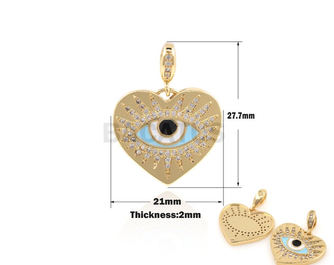 1PCS Turkish Eye Pendant Light Blue Oil Drop Charm Enamel Charm Suitable for Bracelet Necklace Jewelry Eye Charm MicroPave 27.7x21x2mm