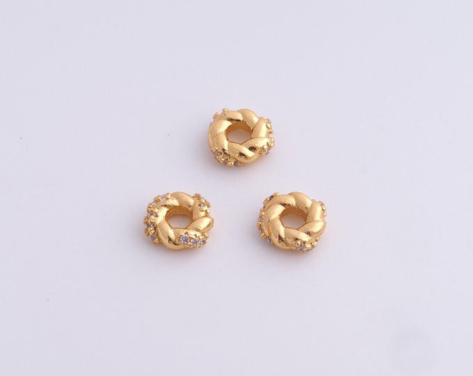 5 pcs 18K Gold Filled Twist Spacer Beads,Gold Flat Beads, Twist Beads DIY Bracelet Necklace Earrings Jewelry Making,7.2x2.5mm