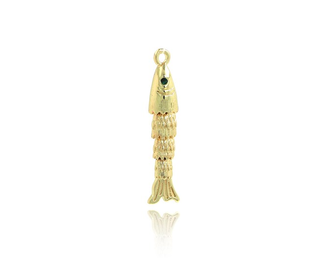 Fish Pendant,18K Gold Filled Marine Life Necklace, Micropavé CZ Fish Pendant, DIY jewelry Making Accessories,31x6.5x5.8mm
