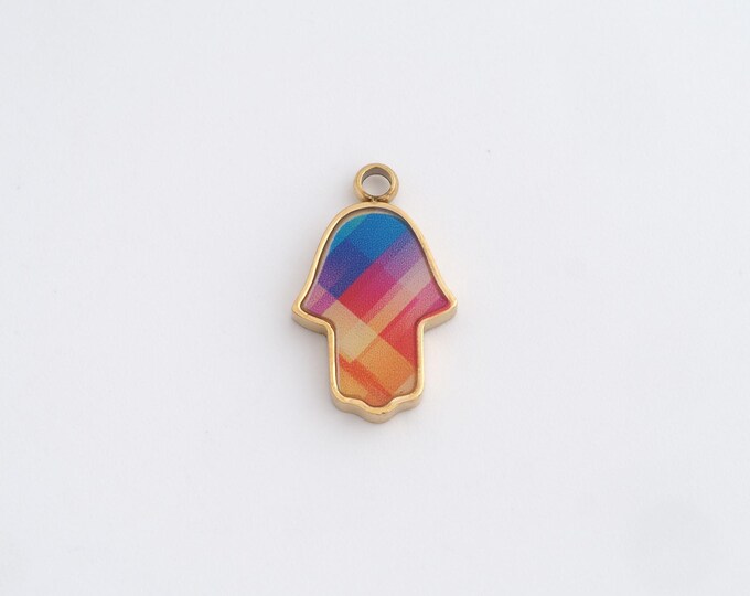 Stainless Steel Hamsa Pendant,Enamel Charms,Hand Charm Hamsa Charms for DIY Jewelry Making Supply,17.5x10.5x2.2mm