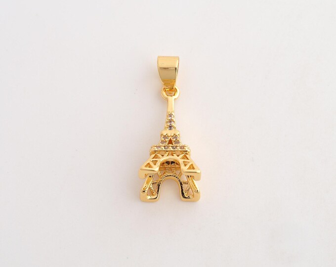 18K Gold Filled Eiffel Tower Charm,Dainty Eiffel Tower Pendant,CZ Eiffel Tower Pendant ,DIY Jewelry Supplies,28x11.5x11.5mm