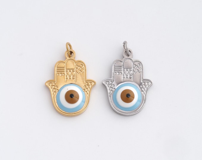 Stainless Steel Hamsa Pendant,Evil Eye Charms,Enamel Fatima Charm Bracelet Necklace for DIY Jewelry Making Supply,20x12.8x3.4mm