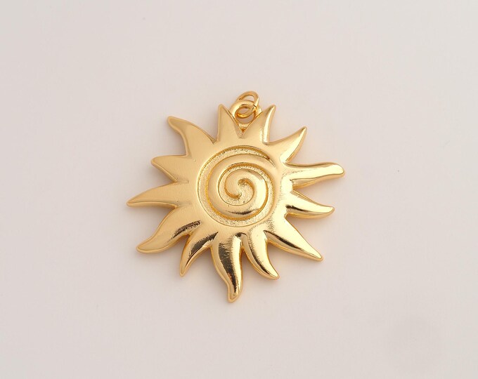 18K Gold Filled Sun Charm,Dainty Celestial Pendant,Sunburst Pendant ,DIY Jewelry Supplies,37x34.5x3.6mm