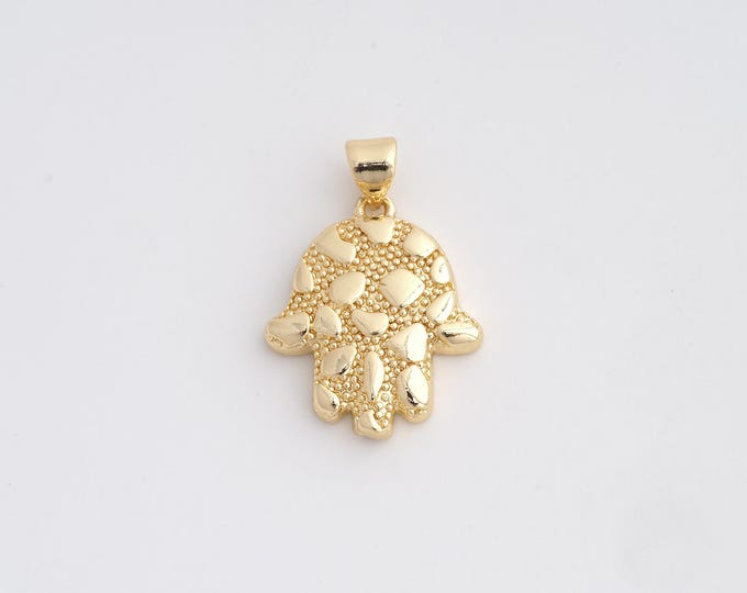 18K Gold Filled Hamsa Charm, Fatima Pendant,Hand Necklace Charm, DIY Jewelry Supplies, 26.5x18x3.4mm