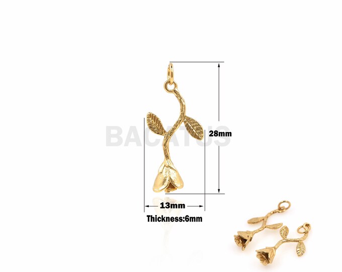 1PCS Rose Pendant Romantic Rose Flower Withered Rose Flower Necklace Flower Charm Jewelry Supply DIY Making 18K 28x13x6mm