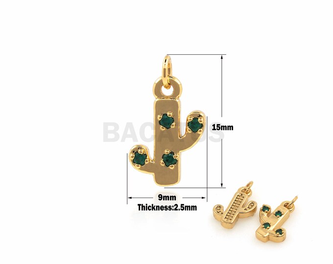 1PCS Cactus Pendant Potted Necklace Desert Plant Ornaments DIY Jewelry Making 18K Gold Filling Micro-Pave Gold 15x9x2.5mm