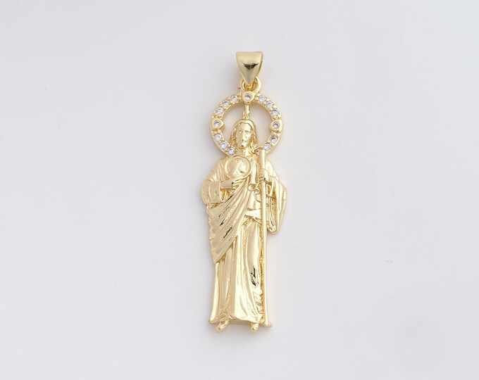 18K Gold Filled Saint Jude Pendant,Gold Dainty St.Juda Charms,Religion Charm Bracelet Necklace for DIY Jewelry Making Supply,46.5x13.2x3.6mm