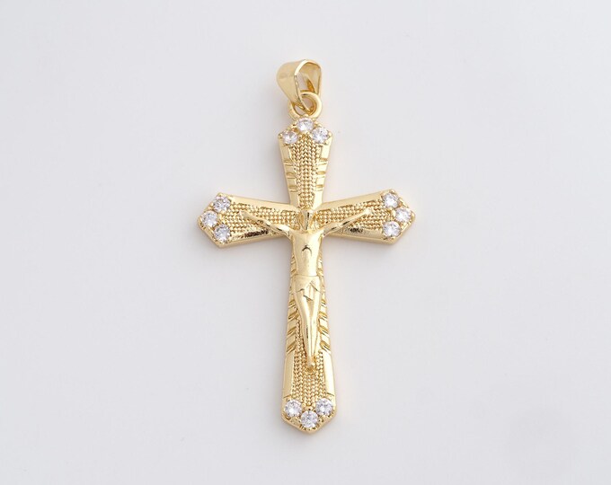 Cross Charm,18K Gold Filled Cross Necklace,Religious Charm, MicroPave CZ Christian Charm, DIY Jewelry Supplies, 45.4x24.6x3.3mm
