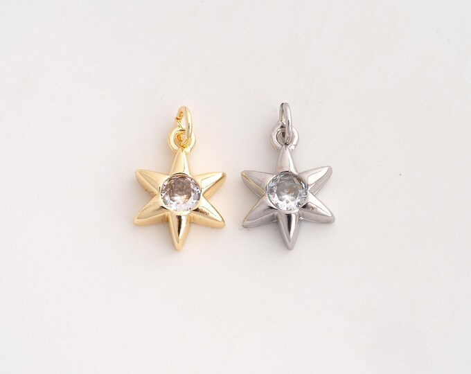 5 pcs 18K Gold Filled David Star Charm,Dainty Jewish Star Pendant,CZ Starburst Pendant ,DIY Jewelry Supplies,19x11.4x3.5mm