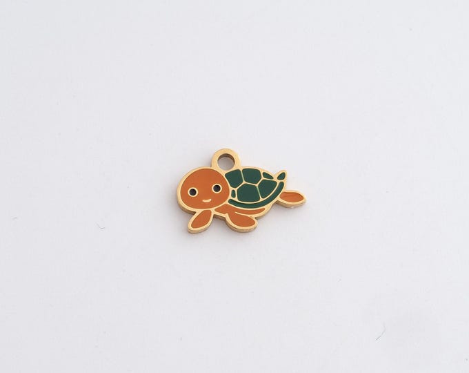 Stainless Steel Turtle Pendant,Animal Charms,Enamel Turtle Charm Bracelet Necklace for DIY Jewelry Making Supply,12.4x8.8x1.2mm