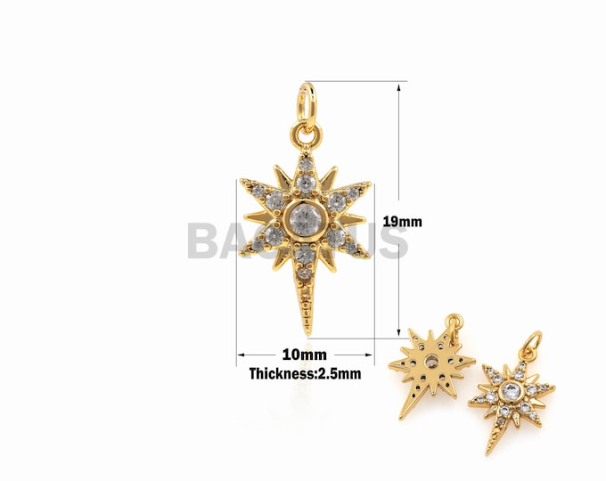 1PCS Suitable for bracelets, necklaces, jewelry making supplies, Starburst Charm, Polaris Pendant, Star Jewelry, Cubic Zirconia 19x10x2.5mm