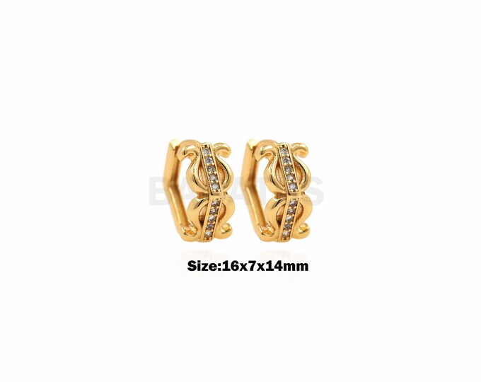 1Pair Gold Hoop Earrings, Pentagonal Hoop Earrings, Simple Gold Earrings Exquisite Gold Earrings Polygonal Earrings Cubic Zirconia 16x7x14mm