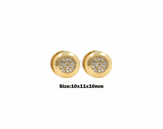 1Pair Gold Hammered Round Earrings, Zircon Round Earrings, Small Gold Stud Earrings, Hammered Round Earrings, Exquisite Gifts For Women