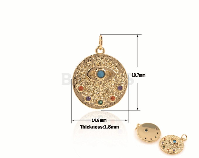 1PCS Micro-Pave Round Eye Pendant, Eye Charm,Eye Charm, Coin Eye Pendant, Suitable For Jewelry Making Supplies 19.7x14.8x1.8mm