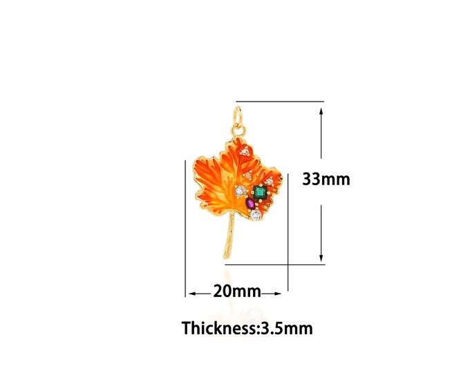 18K Gold Filled Maple Leaf pendant,Gold Dainty Enamel Maple Leaf Charms,Simple pendant Bracelet Necklace for DIY Jewelry Making Supply