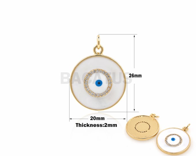 1PCS Round Demon Eye Pendant Disc Charm Eye Jewelry DIY Jewelry Making 18K Gold Filled Cubic Zirconia Eye of Turkey 26x20x2mm