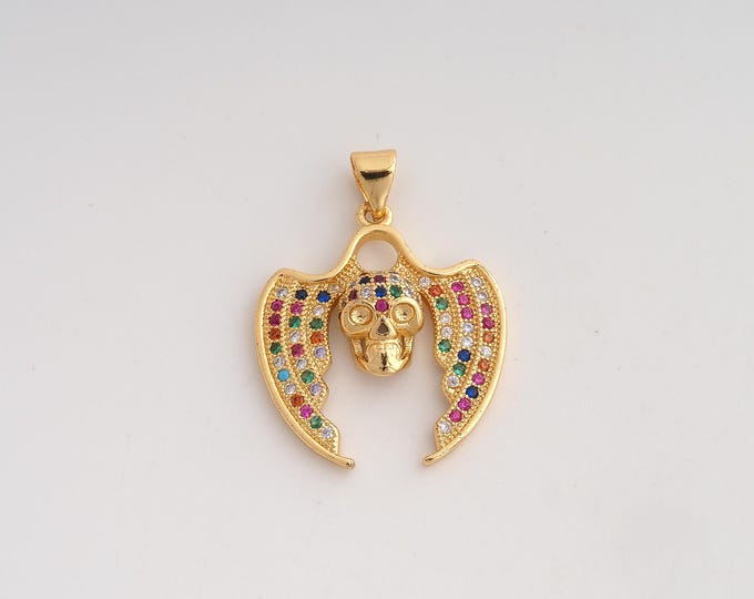 18K Gold Filled Skull Charm,Dainty Skull Pendant,CZ Skull Pendant ,DIY Jewelry Supplies,29x22.2x5mm