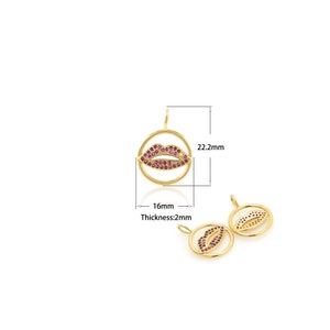 1PCS CZ Micro-Pave Fuchsia Lip-shaped Round Hollow Pendant, Cubic Zirconia Lip-shaped Pendant, Gold-plated Pendant Jewelry 16x22.2x2mm