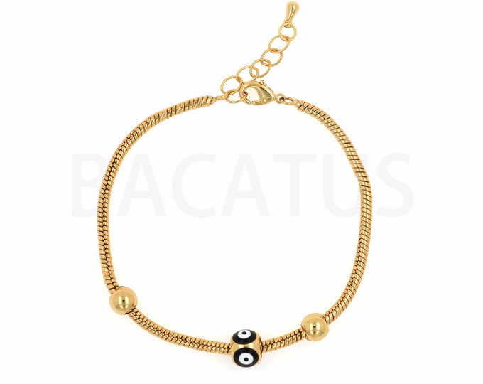 Thread Bracelet, Twist Bracelet, Enamel Eye Bracelet, 18K Gold Filled Adjustable Bracelet, Gift For Her, Welded Chain Bracelet