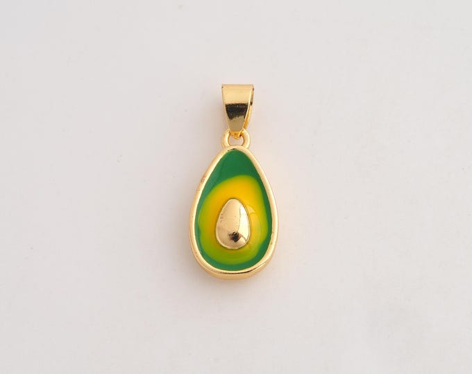 18K Gold Filled Avocado Charm,Dainty Fruit Pendant,Enamel Avocado Pendant ,DIY Jewelry Supplies,25.5x11.5x5mm
