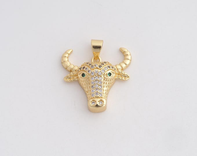 Bull Head Pendant, 18K Gold Filled Bull Head Charms,Simple pendant Bracelet Necklace for DIY Jewelry Making Supply,21.7x20.3x5.8mm