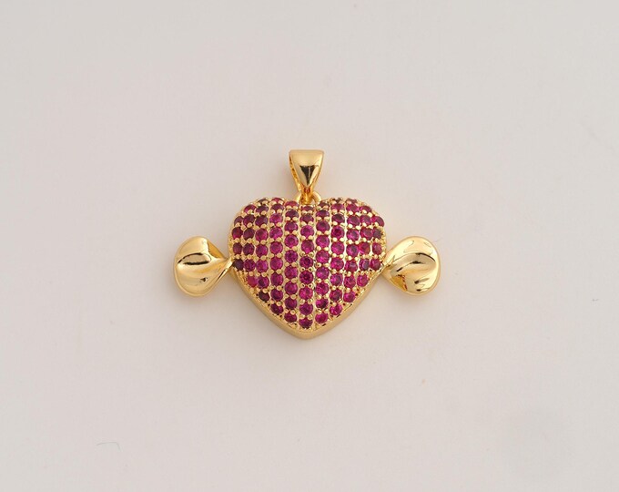 18K Gold Filled Candy Charm,Dainty Sweet Pendant,CZ Heart Pendant ,DIY Jewelry Supplies,21x29x7.6mm