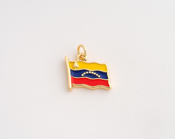 18K Gold Filled Venezuela Flag Charm,Dainty Enamel Venezuela Pendant,Flag Pendant ,DIY Jewelry Supplies,16.3x14.7x2.6mm