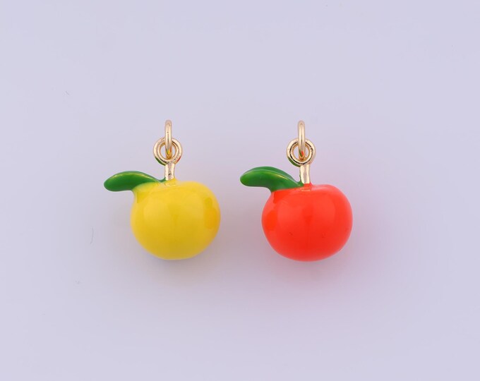 Apple Pendant,18K Gold Filled Fruit Necklace, Enamel Apple Pendant, DIY jewelry Making Accessories,18x14x10.8mm
