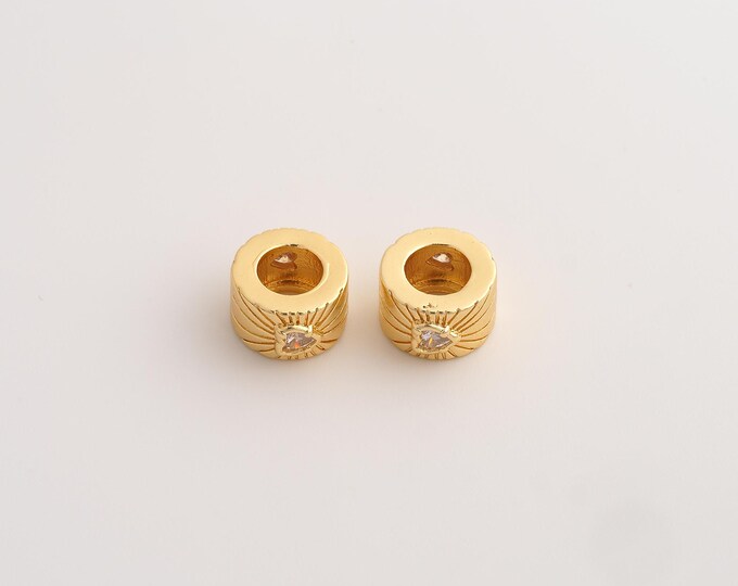 Gold Heart Round Beads, 18K Gold Filld CZ Tube Beads,for Jewelry Making Supplies,11.5x10x6.5mm Hole 5.7mm