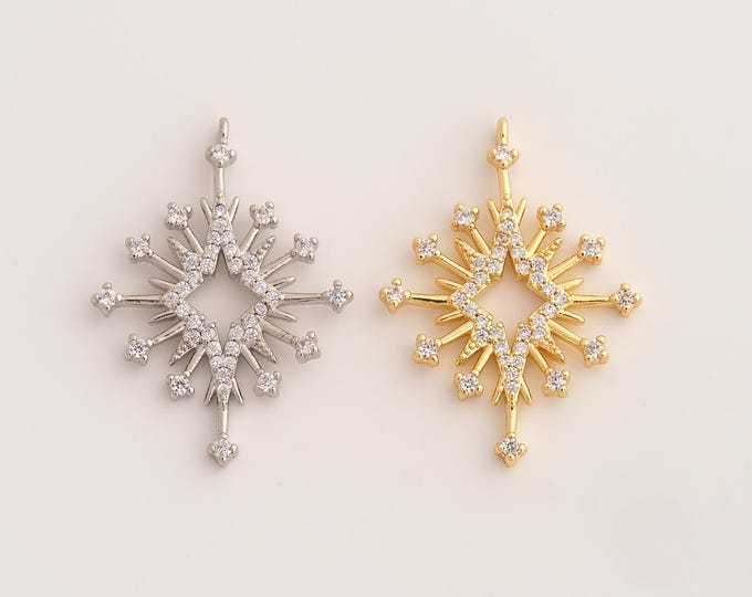 18K Gold Filled Star Charm,Dainty Celestial Pendant,CZ Starburst Pendant ,DIY Jewelry Supplies,36.7x27x2.5mm