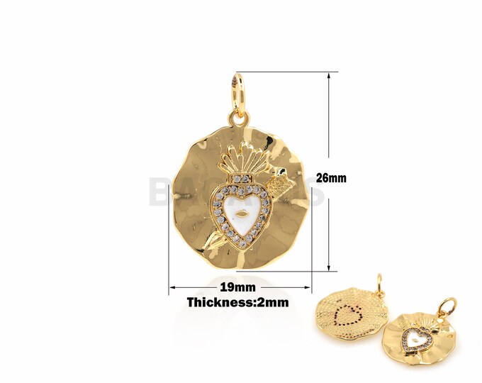 1PCS Round Pendant Love Necklace Enamel Charm 18K Gold Filled Cubic Zirconia DIY Jewelry Making Disc Charm White Dripping Oil 26x19x2mm