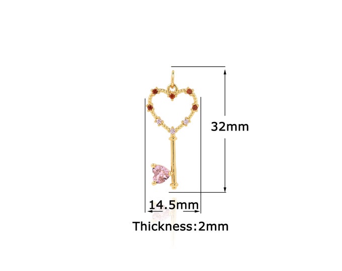 18K Gold Filled Heart pendant,Gold Dainty Key Charms,Simple pendant Bracelet Necklace for DIY Jewelry Making Supply