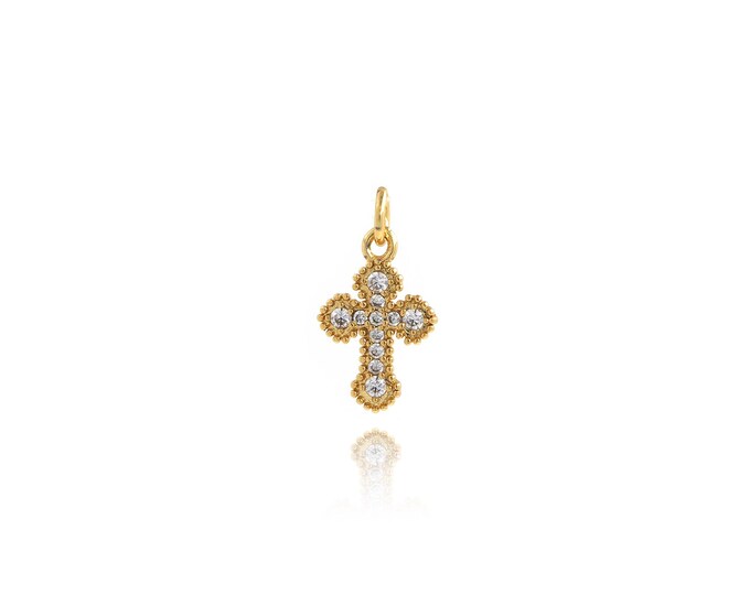 5 pcs Cross Pendant,18K Gold Filled Religious Necklace, Micropavé CZ Christian Pendant, DIY jewelry Making Accessories,15.6x8.3x1.8mm