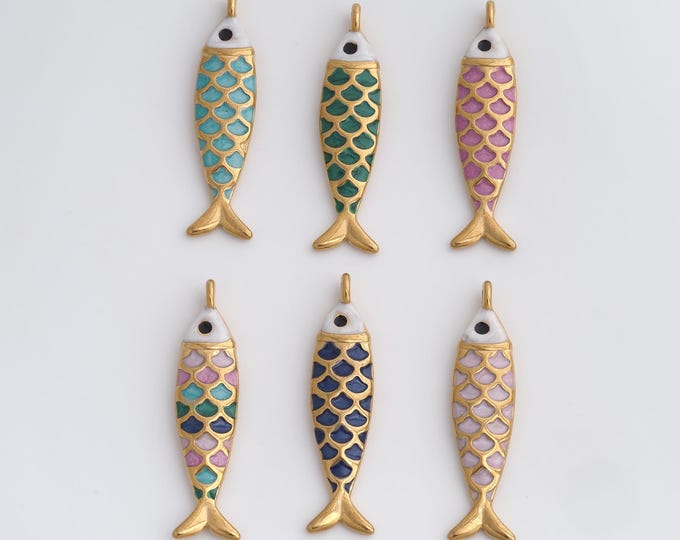 Stainless Steel Fish Pendant,Enamel Charms,Fish Charm Bracelet Necklace for DIY Jewelry Making Supply,48.8x11.5x5mm