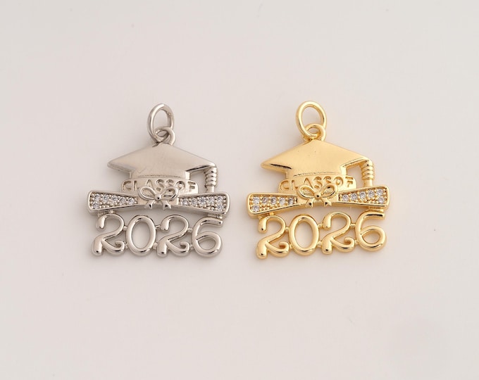 18K Gold Filled 2026 Doctoral Cap Charm,Dainty Diploma Scroll Pendant,CZ Doctoral Cap Pendant ,DIY Jewelry Supplies,22.2x18.7x2.4mm