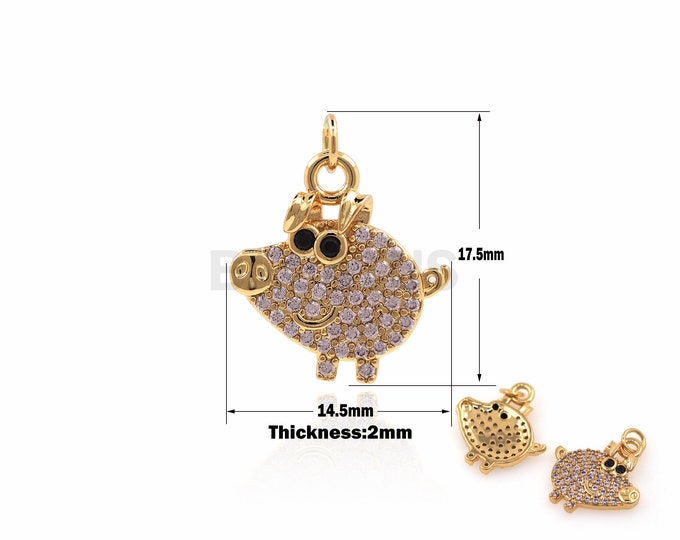 1PCS Pig Pendant Cute Pendant Animal Jewelry Suitable for Bracelet, Necklace, Jewelry Products 18K Micro-Pave 17.5x14.5x2mm