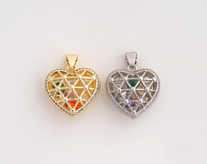 18K Gold Filled Heart Charm,Dainty Love Pendant,CZ Heart Pendant ,DIY Jewelry Supplies,24.7x19x12.6mm