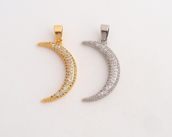 18K Gold Filled Crescent Moon Charm,Dainty Celestial Pendant,CZ Moon Pendant ,DIY Jewelry Supplies,32x15.2x3mm